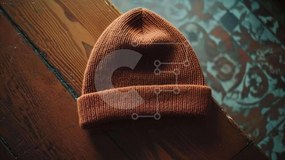 Intra Συλλεκτικό Ξύλινο Παζλ Plywood 4mm - Πλεκτό πορτοκαλί καπέλο σε ξύλινη επιφάνεια Σε Ξύλινο Κουτί - Διαστάσεις: 10x10 cm – 25 κομμάτια