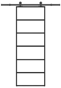 Συρόμενη Πόρτα με Μηχανισμό 76x205 εκ. Γυαλί ESG &amp; Αλουμίνιο - Μαύρο