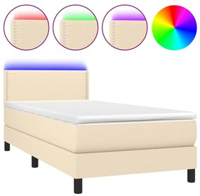 Κρεβάτι Boxspring με Στρώμα &amp; LED Κρεμ 100x200 εκ. Υφασμάτινο - Κρεμ