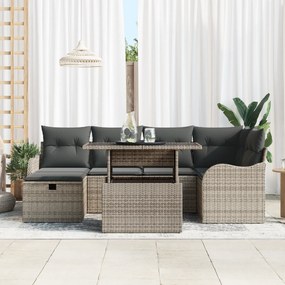 vidaXL Σετ Καναπέ Κήπου 7 Τεμαχίων με Μαξιλάρια Γκρι Πολυ Ρατάν