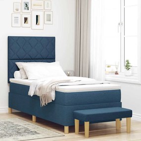 vidaXL Κρεβάτι με ελατήρια με στρώμα Μπλε 90 x 200 cm ύφασμα