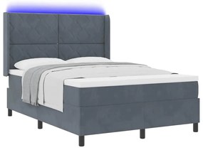 vidaXL Κρεβάτι Box Spring LED με Στρώμα Σκούρο Γκρι 140 x 190 cm