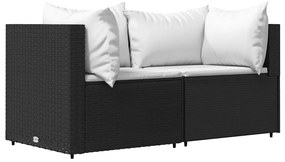 vidaXL Καναπέδες Κήπου Γωνιακοί με Μαξιλάρια 2 τεμ. Μαύρο Συνθ. Ρατάν
