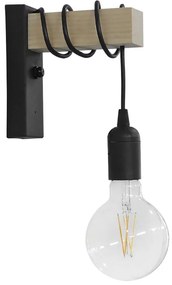 Φωτιστικό τοίχου-απλίκα Jemvo pakoworld E27 μέταλλο-ξύλο σε μαύρη-φυσική απόχρωση 20x5.5x15/60εκ