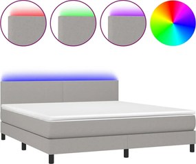 vidaXL Κρεβάτι Boxspring με Στρώμα &amp; LED Αν.Γκρι 180x200 εκ Υφασμάτινο