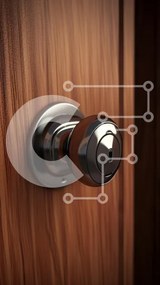 Intra Συλλεκτικό Ξύλινο Παζλ Plywood  4mm - Κοντινό πλάνο ενός σύγχρονου πόμολο πόρτας Σε Ξύλινο Κουτί - Διαστάσεις: 10x10 cm – 25 κομμάτια