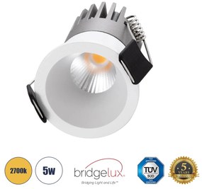 GloboStar® MICRO-S 60237 Χωνευτό LED Spot Downlight TrimLess Φ4cm 5W 625lm 38° AC 220-240V IP20 Φ4 x Υ5.9cm - Στρόγγυλο - Λευκό - Θερμό Λευκό 2700K - Bridgelux COB - 5 Years Warranty