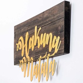 Διακοσμητικό Τοίχου Hakuna Matata 899SKL2245 58x38cm Walnut-Gold Wallity Μέταλλο,Ξύλο
