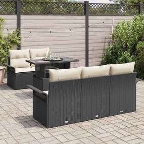 vidaXL Σετ Καναπέ Κήπου με μαξιλάρι 6 pcs Μαύρο Πολυ Ρατάν