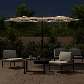vidaXL Ομπρέλα Κήπου με Διπλή Κορυφή και LED Taupe 316 x 145 εκ.