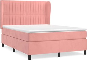 vidaXL Κρεβάτι Boxspring με Στρώμα Ροζ 140x190 εκ. Βελούδινο