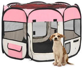 Πάρκο Σκύλου Πτυσσόμενο Ροζ 90x90x58 εκ. με Σάκο Μεταφοράς - Ροζ