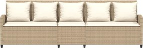 vidaXL Καναπές κήπου 5θέσιος με μαξιλάρια Μπεζ Poly Rattan