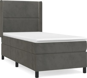 vidaXL Κρεβάτι Boxspring με Στρώμα Σκούρο Γκρι 90x200 εκ. Βελούδινο