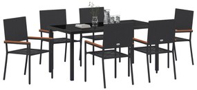 vidaXL Σετ Γεύματος Κήπου 7 Τεμαχίων Μαύρο Συνθετικό Ρατάν