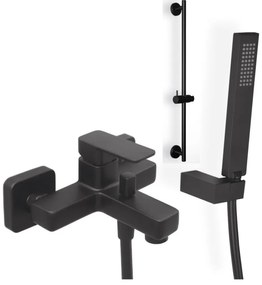 Eurorama Quadra Black Matt Μπαταρία Λουτρού Με Tηλέφωνο Anticalcare+Στήριγμα Tηλεφώνου+Σπιράλ+Βέργα ντους SINTESI 70 εκ