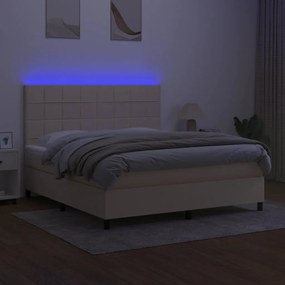 vidaXL Κρεβάτι Boxspring με Στρώμα &amp; LED Κρεμ 180x200 εκ. Υφασμάτινο