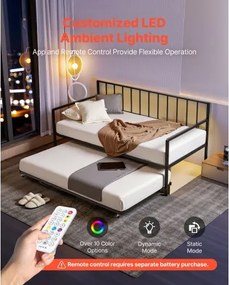 VEVOR Twin Daybed Frame Height Adjustable DayBed w/ Trundle Charging Station LED