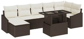 vidaXL 8 Τεμαχίων Σετ Καναπέ Κήπου με Μαξιλάρια Καφέ Πολυ Ράτταν