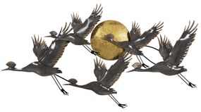 WALL DECOR METALLIC  BIRDS IN GREY-GOLD 90x46Hcm.