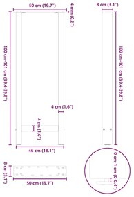 Πόδια τραπεζιού μπαρ Μαύρο 2 τεμ. 50x(100-101) εκ. Ατσάλι - Μαύρο