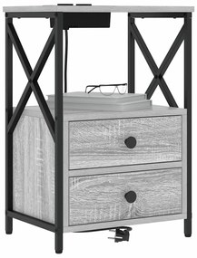 vidaXL Κομοδίνο με Σταθμό Φόρτισης με συρτάρι 2 pcs Γκρι sonoma