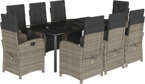 vidaXL Σετ Τραπεζαρίας Κήπου 9 τεμ. Γκρι Συνθ. Ρατάν με Μαξιλάρια