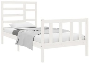 vidaXL Πλαίσιο Κρεβατιού Λευκό 75x190 εκ. Μασίφ Ξύλο Small Single