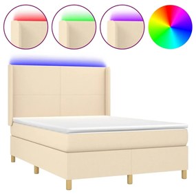 ΚΡΕΒΑΤΙ BOXSPRING ΜΕ ΣΤΡΩΜΑ &amp; LED ΚΡΕΜ 140X190 ΕΚ. ΥΦΑΣΜΑΤΙΝΟ 3138714