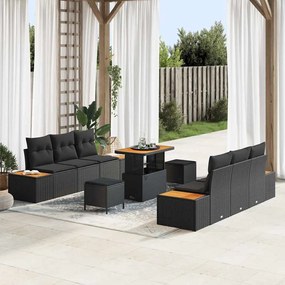 vidaXL Σετ Καναπέ Κήπου με μαξιλάρι 9 pcs Μαύρο Πολυ ράταν