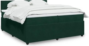 vidaXL Κρεβάτι Boxspring με Στρώμα Σκούρο Πράσινο 200x200εκ. Βελούδινο