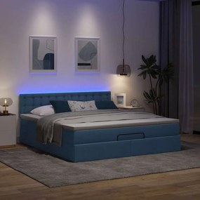 vidaXL Οθωμανικό κρεβάτι με στρώμα &amp; LEDs Μπλε 180x200cm ύφασμα