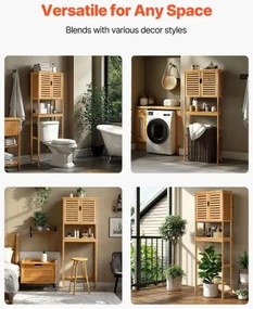 VEVOR Bamboo Over The Toilet Storage Cabinet with Adjustable Shelf 68.9&quot; H