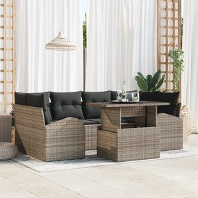 vidaXL Σετ 7 Τεμαχίων Καναπέ Κήπου με Μαξιλάρια Γκρι Πολυ Ρατάν