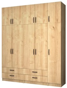Ντουλάπα ρούχων Ricardo Megapap πεντάφυλλη με πατάρι και συρτάρια χρώμα φυσικό οξιάς 200x51,8x240εκ.