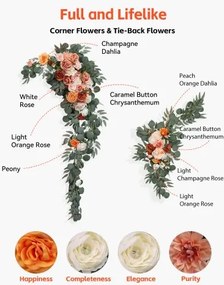 VEVOR Artificial Wedding Arch Flowers Kit Orange With 2 Pcs Flowers 3 Pcs Drapes