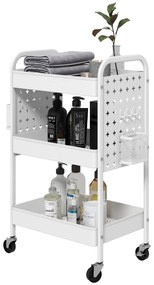 HOMCOM Πολυλειτουργικό καρότσι, καρότσι κουζίνας, 3 ράφια, 4 τροχοί, 53,5 cm x 30,5 cm x 75 cm, Λευκό