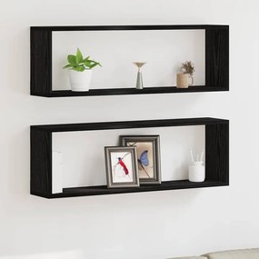vidaXL Ράφι Τοίχου με ράφι Επιτοίχιο 2 pcs Μαύρη Δρυς 80 x 15 x 26 εκ.