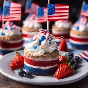Intra Συλλεκτικό Ξύλινο Παζλ Plywood  4mm - Cupcakes με πατριωτικό θέμα με αμερικανική σημαία και μούρα Σε Ξύλινο Κουτί - Διαστάσεις: 10x10 cm – 25 κομμάτια