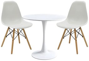 Τραπεζαρία Elijah-Julita pakoworld σετ 3τεμ pp-pu σε λευκή απόχρωση με φυσικό πόδι Φ60x74εκ