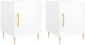 vidaXL Κομοδίνα 2 τεμ. Γυαλ. Λευκό 40 x 40 x 50 εκ. από Επεξεργ. Ξύλο