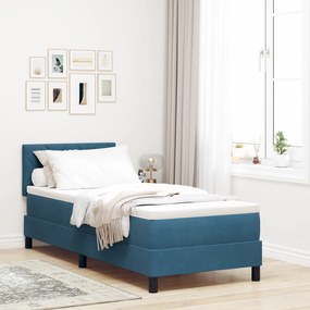 vidaXL Κρεβάτι Box Spring με Στρώμα & LED Σκούρο Μπλε 80x200 εκ Βελούδο