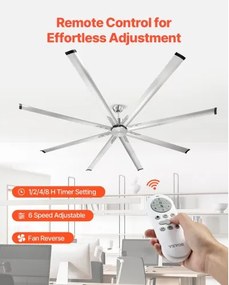 VEVOR 244 cm Aluminum Ceiling Fan Without Light Remote Control Brushed Nickel