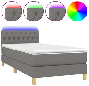 vidaXL Κρεβάτι Boxspring με Στρώμα &amp; LED Σκ.Γκρι 90x190 εκ. Υφασμάτινο