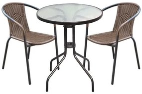 WOODWELL BALENO Set Κήπου - Βεράντας: Τραπέζι + 2 Πολυθρόνες Μέταλλο Καφέ - Wicker Brown Table:Φ60x70 Armchair:53x58x77 Ε240