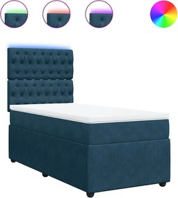 vidaXL Κρεβάτι Boxspring με Στρώμα Μπλε 80 x 200 εκ. Βελούδινο