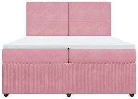vidaXL Κρεβάτι Boxspring με Στρώμα Ροζ 200x200 εκ. Βελούδινο