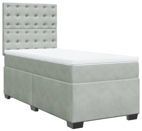 Κρεβάτι Boxspring με Στρώμα Ανοιχτό Γκρι 80x200 εκ. Βελούδινο - Γκρι