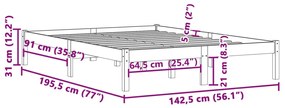 Σκελετός Κρεβατιού Χωρίς Στρώμα 137x190 εκ Μασίφ Ξύλο Πεύκου - Καφέ