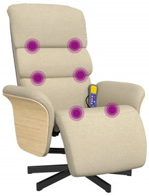 vidaXL Πολυθρόνα Μασάζ Ανακλινόμενη με Υποπόδιο Κρεμ Υφασμάτινη